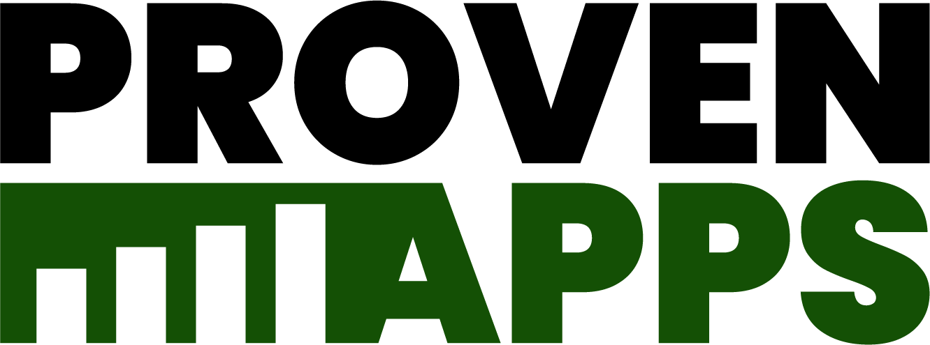 Proven Apps logo in black and green